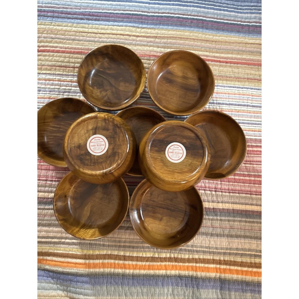 Vtg Set Of 9 Coos Myrtle From Coos Bay Oregon Salad Bowls MCM Geo. Stovall